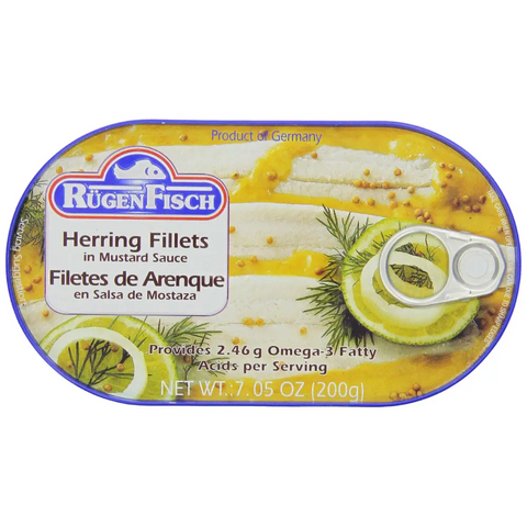 Rugen Fisch Canned Fish Fillets & Snacks Collection Herring Fillets in Mustard Sauce 7.05oz 200g Rügen Fisch
