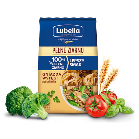 Lubella Wholegrain Pasta & Noodles Wholegrain Nest Ribbons Pasta (Pelne Ziarno Gniazda Wstegi) 14.10oz 400g Lubella