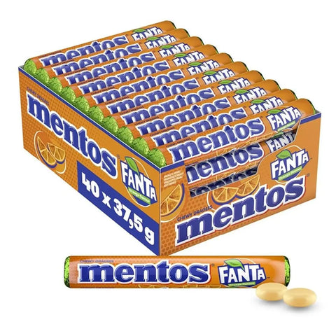 Mentos Chewing Candies Assorted Rolls Fanta Orange 1.32oz 37.5g (Pack of 40) Mentos