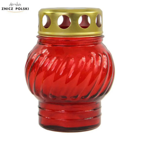 Classic Glass Covered Grave Candle – Model S125 (Poured Wax) Red Znicz Polski