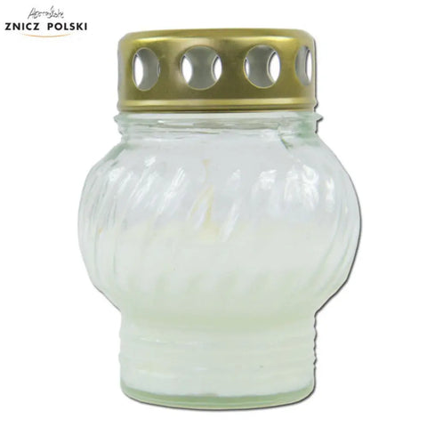 Classic Glass Covered Grave Candle – Model S125 (Poured Wax) White Znicz Polski