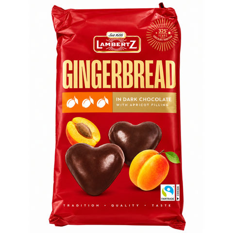 Lambertz Filled Gingerbread Hearts Covered in Dark Chocolate 5.29oz 150g Apricot Lambertz