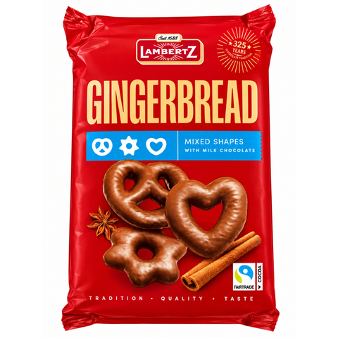 Lambertz Gingerbread Hearts, Stars & Pretzels – Chocolate Covered Soft Gingerbread Cookies 14.1oz 400g Milk Lambertz