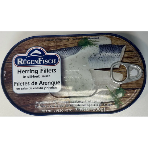 Rugen Fisch Canned Fish Herring Fillets in Dill-Herbs Sauce Herring Fillets in Dill-Herbs Sauce 7.05oz 200g Rügen Fisch
