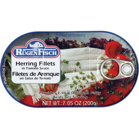 Rugen Fisch Canned Fish Herring Fillets in Tomato Sauce Herring Fillets in Tomato Sauce 7.05oz 200g Rügen Fisch