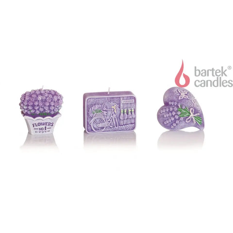 Lavender Stories – 3-Pack Decorative Scented Candles “Flower & Heart Figures” Bartek Candles