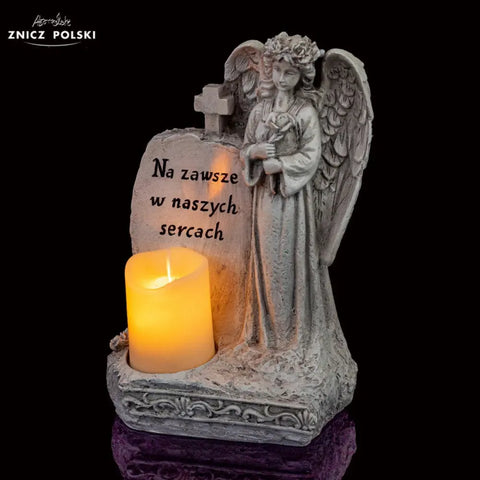 LED Angel Grave Figurine – Forever in Our Hearts Znicz Polski