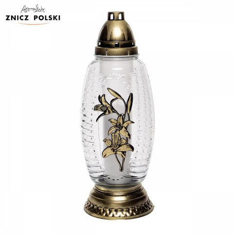 Glass Grave Candle – Model L1930 "Lily" Gold Znicz Polski