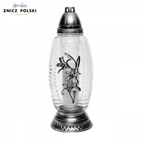 Glass Grave Candle – Model L1930 "Lily" Silver Znicz Polski