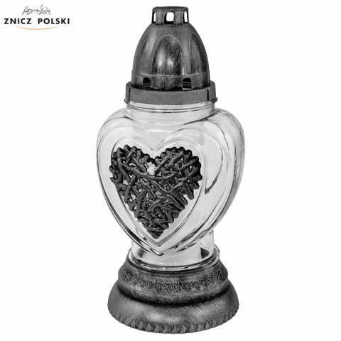 Grave Candle – “Heart of Thorns” Medium-Sized Memorial Light Silver Znicz Polski