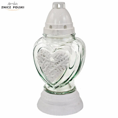 Grave Candle – “Heart of Thorns” Medium-Sized Memorial Light White Znicz Polski