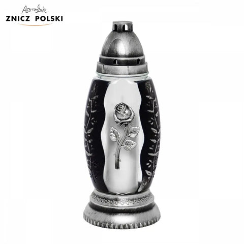 Glass Grave Candle – Model Z484 "Rose" Silver Znicz Polski