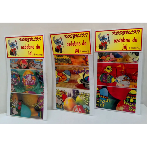 Polish Easter Egg Decorating Kit – Mix of Shrinking Sleeves, Decals & Traditional Dyes Shrinking Sleeves – 4 pcs blister pack (Kalkomanie – Koszulki do jajek) Shop Belveder