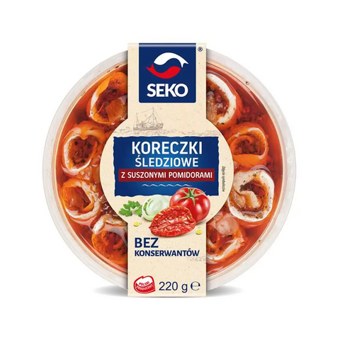 Seko Herring Rolls – Plastic Tray Herring Rolls with Sun-Dried Tomatoes 7.76oz 220g Seko