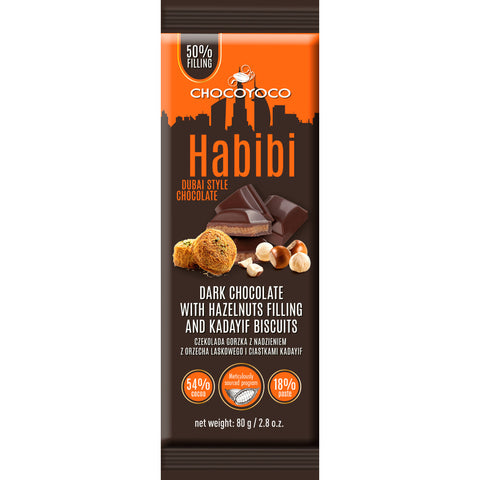 Chocoyoco Dubai 54% Dark with Hazelnut Filling & Kadayif Biscuits 2.82oz 80g Chocoyoco