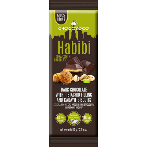 Chocoyoco Dubai 54% Dark with Pistachio Filling & Kadayif Biscuits 2.82oz 80g Chocoyoco