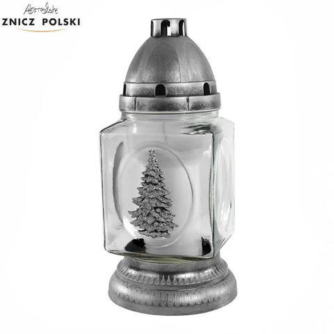 Christmas Grave Candle – Model BN KWD CH2 with Holiday Motif Silver Znicz Polski