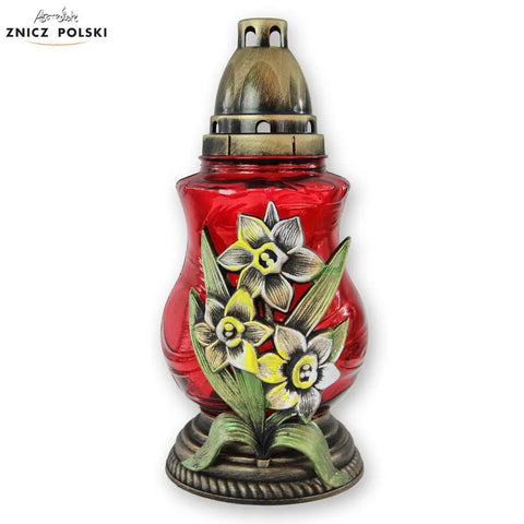 Traditional Grave Candle – “Narcissus” with Floral Motif Red Znicz Polski