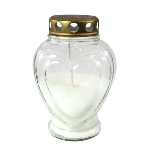 Glass Grave Candle – Heart-Shaped Memorial Light White Znicz Polski
