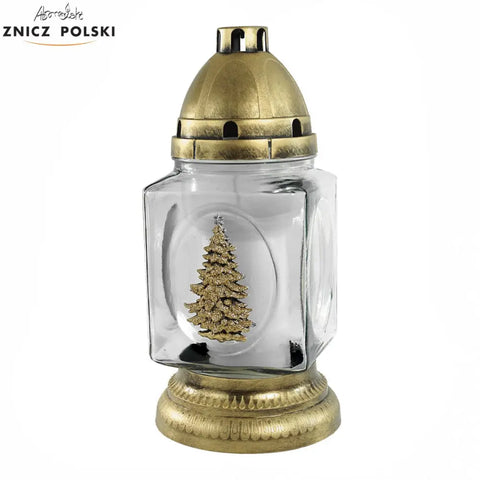 Christmas Grave Candle – Model BN KWD CH2 with Holiday Motif Gold Znicz Polski