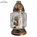 Glass Grave Candle – KWD MB Square with Virgin Mary Image Gold Znicz Polski