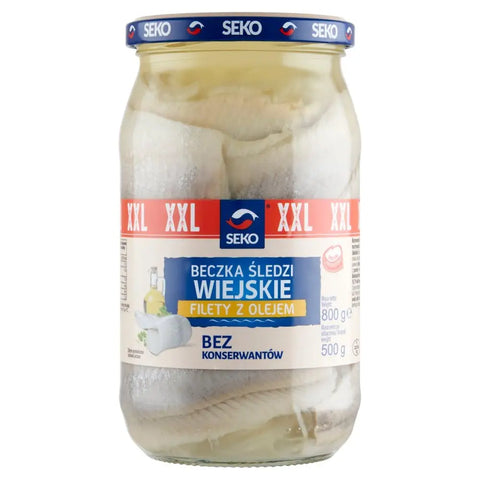 Seko Herring & Mackerel – Traditional Polish Recipes Herring Fillets in Country-Style Oil 28.22oz 800g Seko