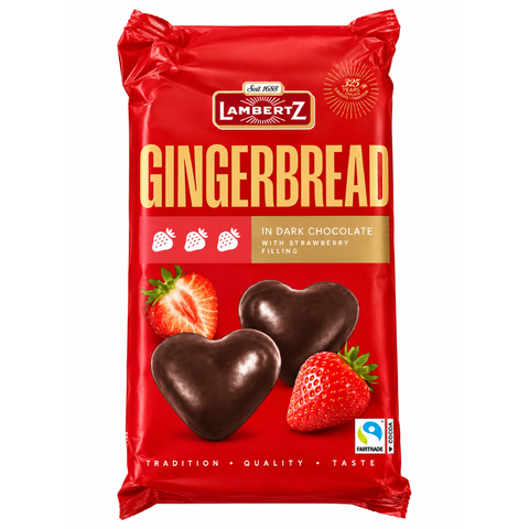 Lambertz Filled Gingerbread Hearts Covered in Dark Chocolate 5.29oz 150g Strawberry Lambertz