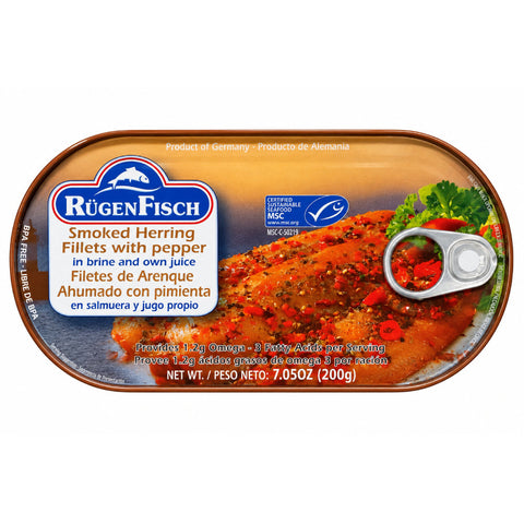 Rugen Fisch Canned Fish Smoked Herring Fillets Peppered Rügen Fisch