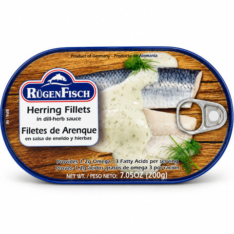 Rugen Fisch Canned Fish Herring Fillets in Dill-Herbs Sauce Rügen Fisch