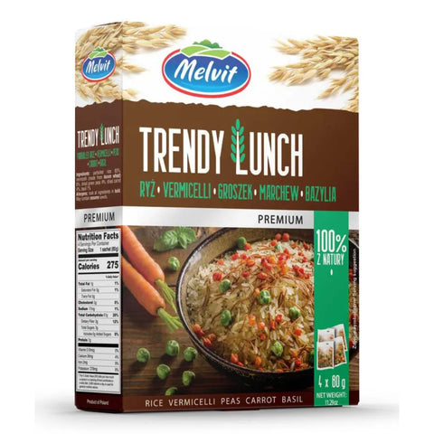 Melvit Trendy Lunch Rice, Vermicelli, Peas, Carrot, Basil 4 x 2.82oz 80g Melvit