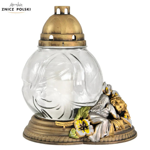 Glass Grave Candle – AK “Angel Globe” with Paraffin Insert Znicz Polski