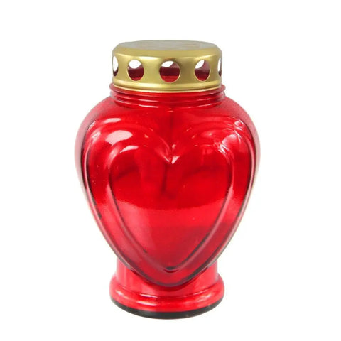 Glass Grave Candle – Heart-Shaped Memorial Light Red Znicz Polski