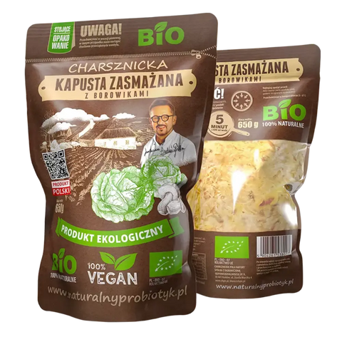 CHPN Organic Sauerkraut – Natural & with Boletus Mushroom Stewed Sauerkraut with Boletus Mushrooms 22.92oz 650g Charsznickie Pola Natury