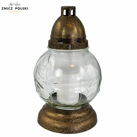 Glass Grave Candle – “Kula” Globe-Shaped Memorial Light Gold Znicz Polski