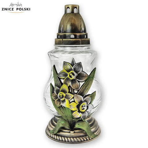 Traditional Grave Candle – “Narcissus” with Floral Motif White Znicz Polski
