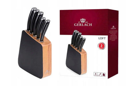 Professional Chef Knife Set "LOFT", 5 Pieces, with Block and Gift Box Gerlach USA