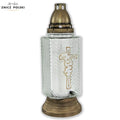 Crystal Glass Grave Candle – Model Z364 with Glitter Cross Gold Znicz Polski
